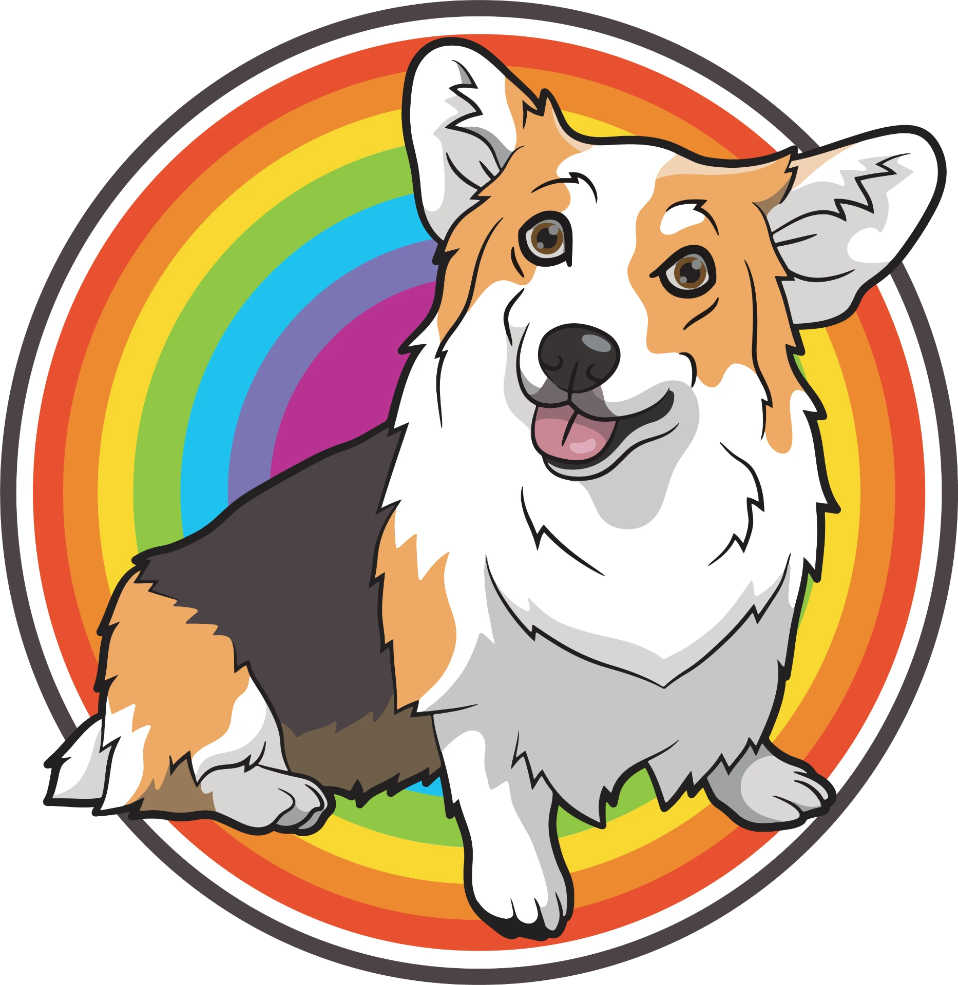 Everyone Loves a Corgi logo — a happy corgi in front of a rainbow